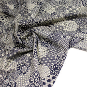 Tissu coton fin, Motifs japonais Asanoha, Seigaiha et Kikkō écru & indigo - STANDARD 100 OEKO - TEX - tissuspipi.com