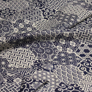Tissu coton fin, Motifs japonais Asanoha, Seigaiha et Kikkō écru & indigo - STANDARD 100 OEKO - TEX - tissuspipi.com