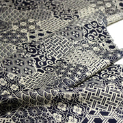 Tissu coton fin, Motifs japonais Asanoha, Seigaiha et Kikkō écru & indigo - STANDARD 100 OEKO - TEX - tissuspipi.com