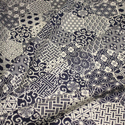 Tissu coton fin, Motifs japonais Asanoha, Seigaiha et Kikkō écru & indigo - STANDARD 100 OEKO - TEX - tissuspipi.com