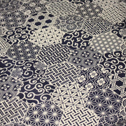 Tissu coton fin, Motifs japonais Asanoha, Seigaiha et Kikkō écru & indigo - STANDARD 100 OEKO - TEX - tissuspipi.com