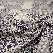 Tissu coton fin, Motifs japonais Asanoha, Seigaiha et Kikkō écru & indigo - STANDARD 100 OEKO - TEX - tissuspipi.com