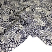 Tissu coton fin, Motifs japonais Asanoha, Seigaiha et Kikkō écru & indigo - STANDARD 100 OEKO - TEX - tissuspipi.com