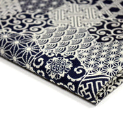Tissu coton fin, Motifs japonais Asanoha, Seigaiha et Kikkō écru & indigo - STANDARD 100 OEKO - TEX - tissuspipi.com