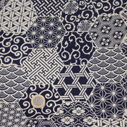 Tissu coton fin, Motifs japonais Asanoha, Seigaiha et Kikkō écru & indigo - STANDARD 100 OEKO - TEX - tissuspipi.com
