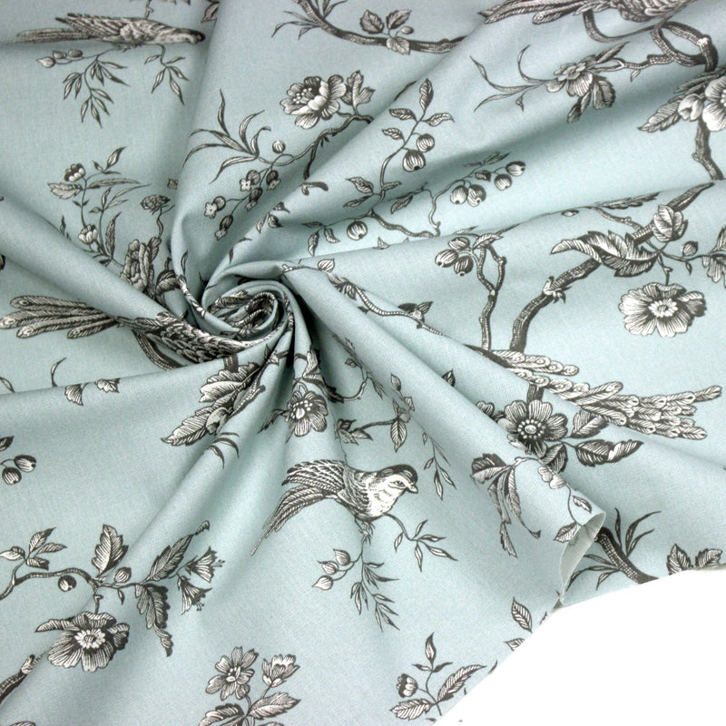 Tissu coton épais demi - natté TOILE DE JOUY AUX MESANGES, grande largeur 280cm : cinq couleurs dispos - OEKO - TEX - tissuspipi.com