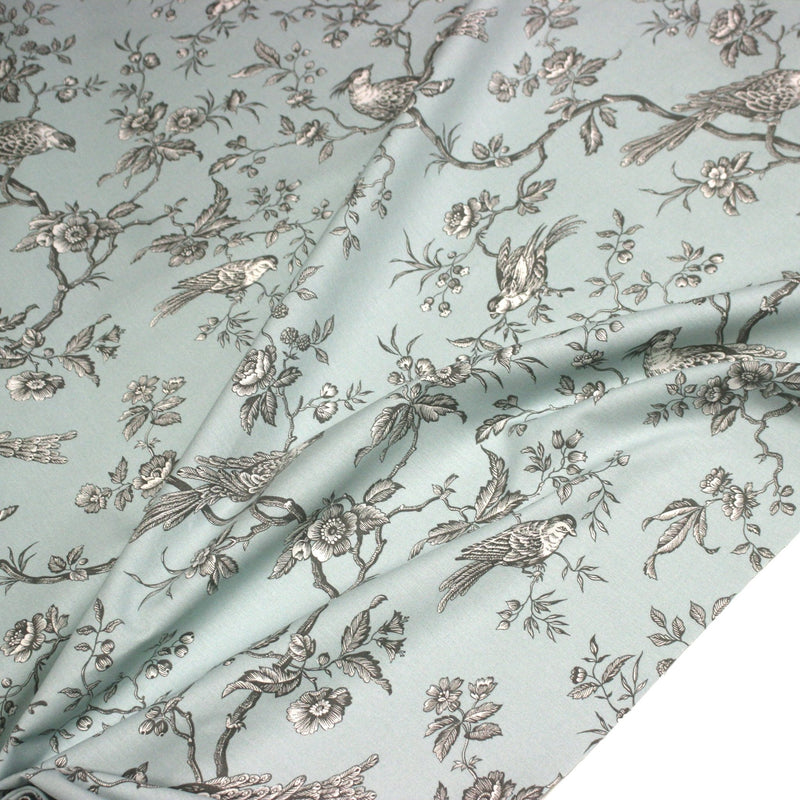 Tissu coton épais demi - natté TOILE DE JOUY AUX MESANGES, grande largeur 280cm : cinq couleurs dispos - OEKO - TEX - tissuspipi.com