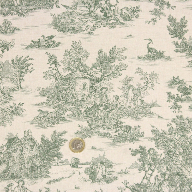 Tissu coton Toile de Jouy traditionnelle 160cm de large : bleu, rouge, vert, gris - OEKO - TEX - tissuspipi.com