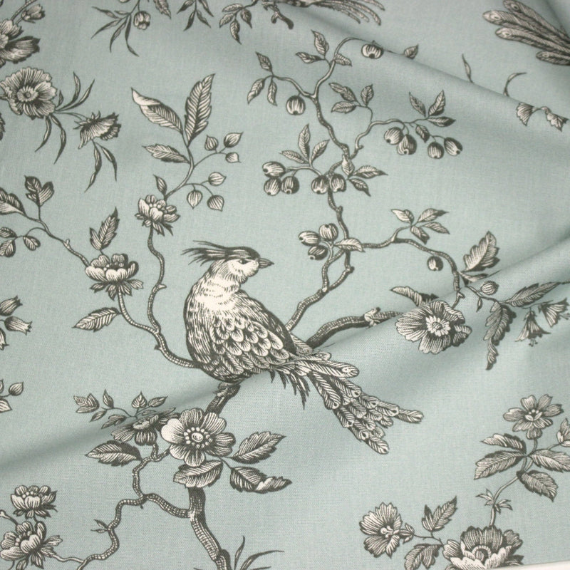 Tissu coton épais demi - natté TOILE DE JOUY AUX MESANGES, grande largeur 280cm : cinq couleurs dispos - OEKO - TEX - tissuspipi.com