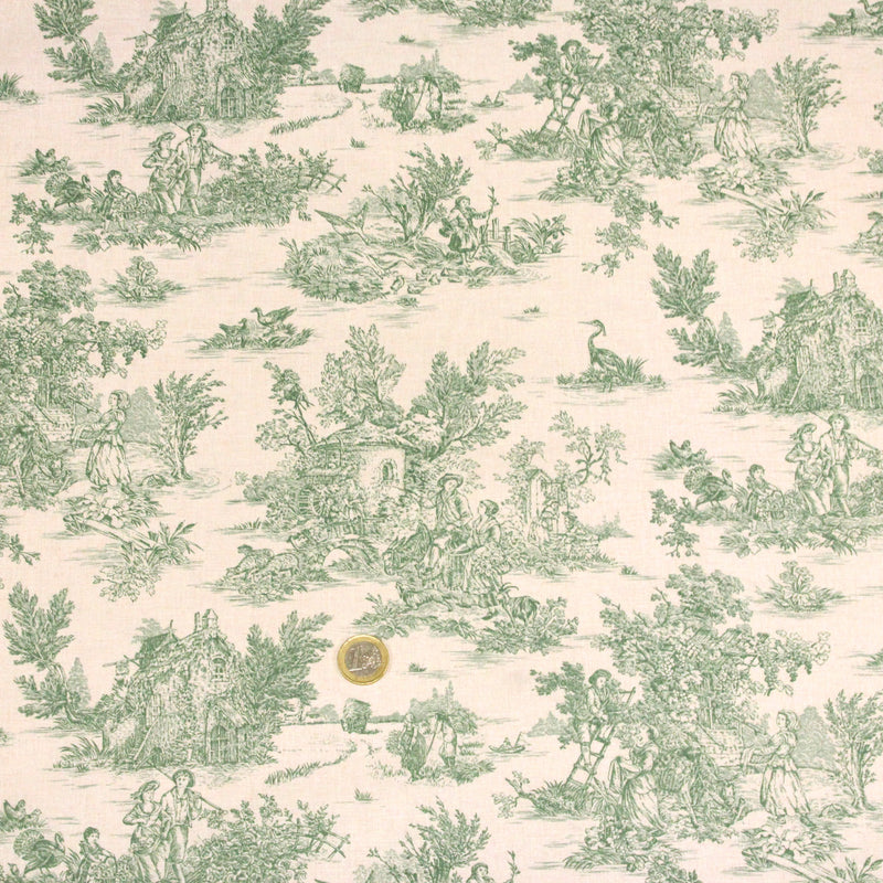 Tissu coton Toile de Jouy traditionnelle 160cm de large : bleu, rouge, vert, gris - OEKO - TEX - tissuspipi.com