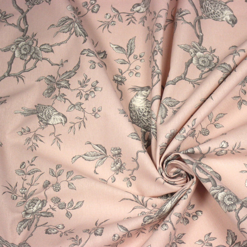 Tissu coton épais demi - natté TOILE DE JOUY AUX MESANGES, grande largeur 280cm : cinq couleurs dispos - OEKO - TEX - tissuspipi.com