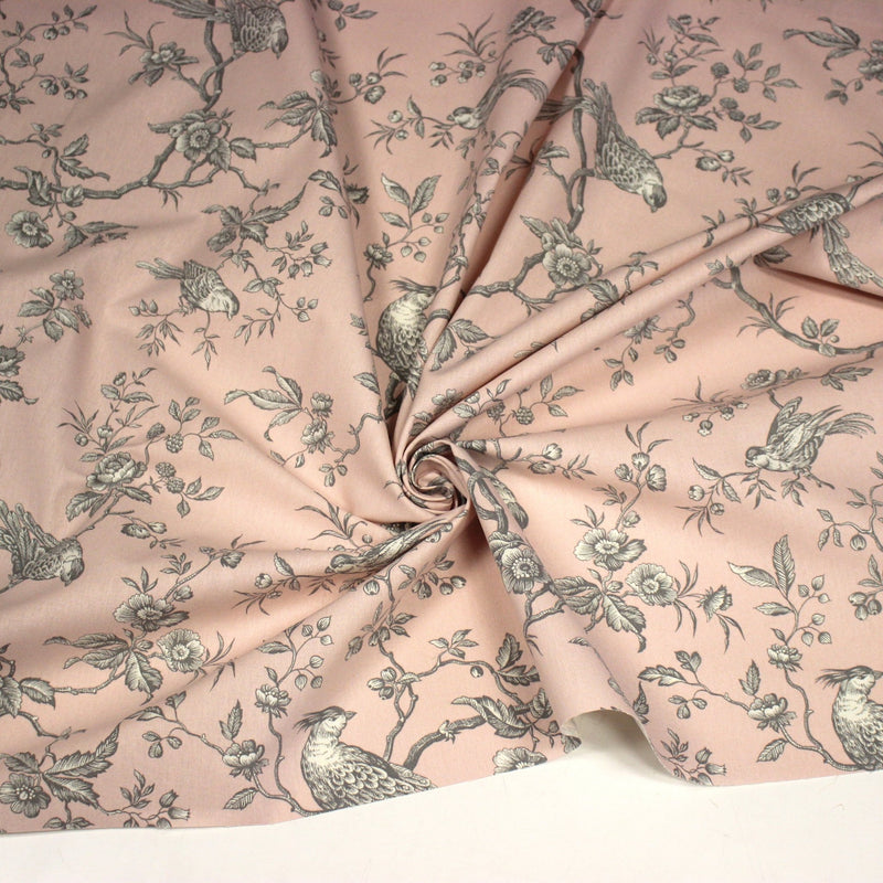 Tissu coton épais demi - natté TOILE DE JOUY AUX MESANGES, grande largeur 280cm : cinq couleurs dispos - OEKO - TEX - tissuspipi.com