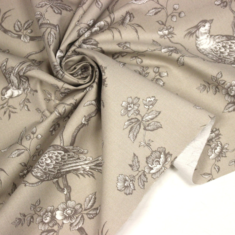 Tissu coton épais demi - natté TOILE DE JOUY AUX MESANGES, grande largeur 280cm : cinq couleurs dispos - OEKO - TEX - tissuspipi.com