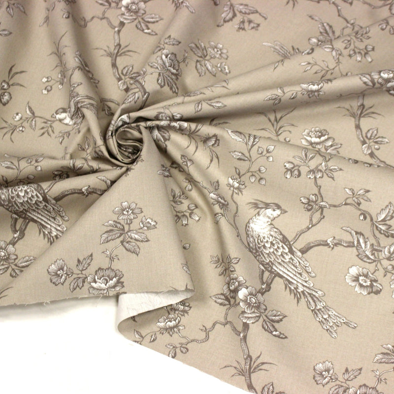 Tissu coton épais demi - natté TOILE DE JOUY AUX MESANGES, grande largeur 280cm : cinq couleurs dispos - OEKO - TEX - tissuspipi.com