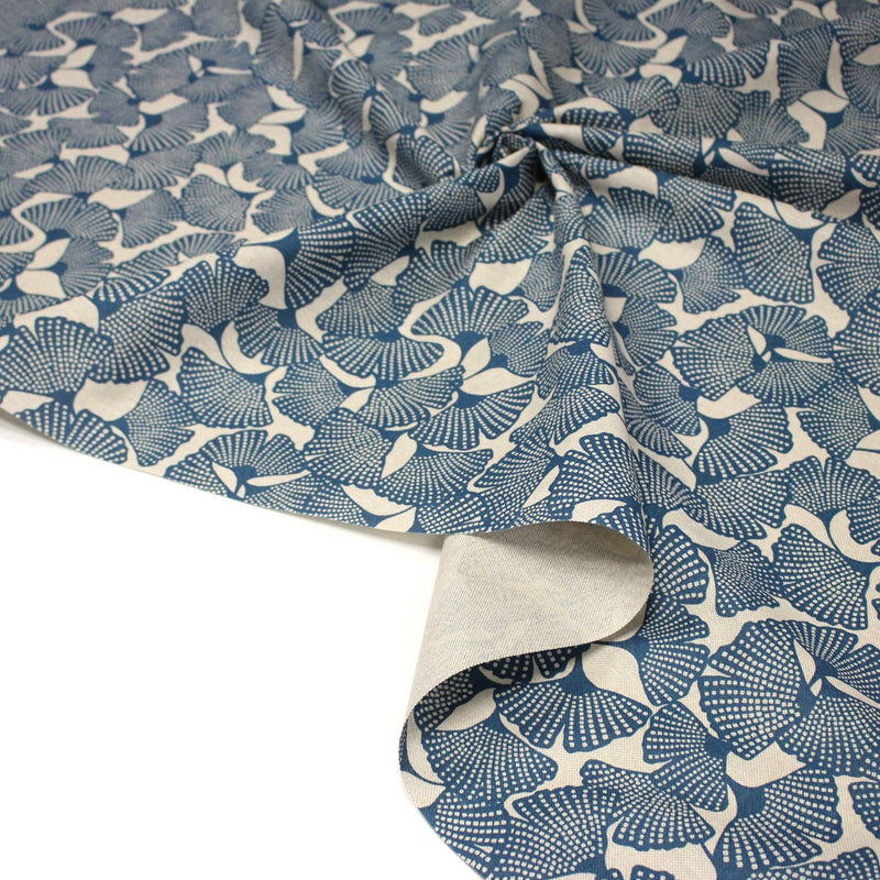 Tissu coton demi natté motif japonais GINKGO : BLEU ou NOIR - OEKO - TEX STANDARD 100 - tissuspipi.com