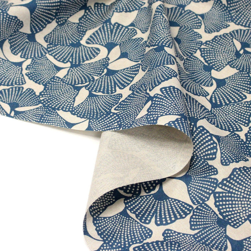 Tissu coton demi natté motif japonais GINKGO : BLEU ou NOIR - OEKO - TEX STANDARD 100 - tissuspipi.com