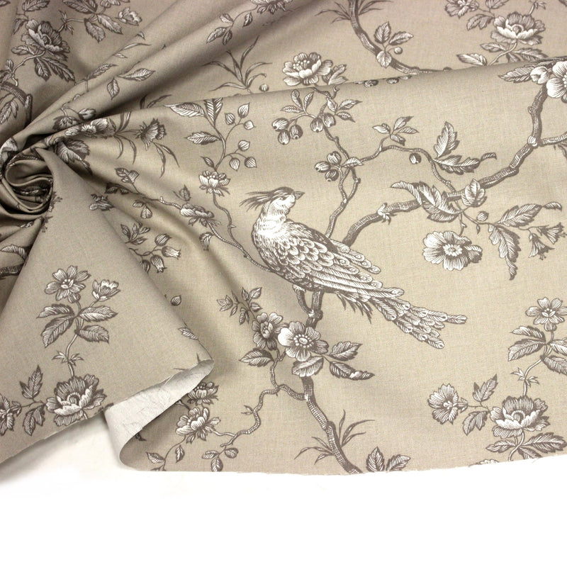 Tissu coton épais demi - natté TOILE DE JOUY AUX MESANGES, grande largeur 280cm : cinq couleurs dispos - OEKO - TEX - tissuspipi.com