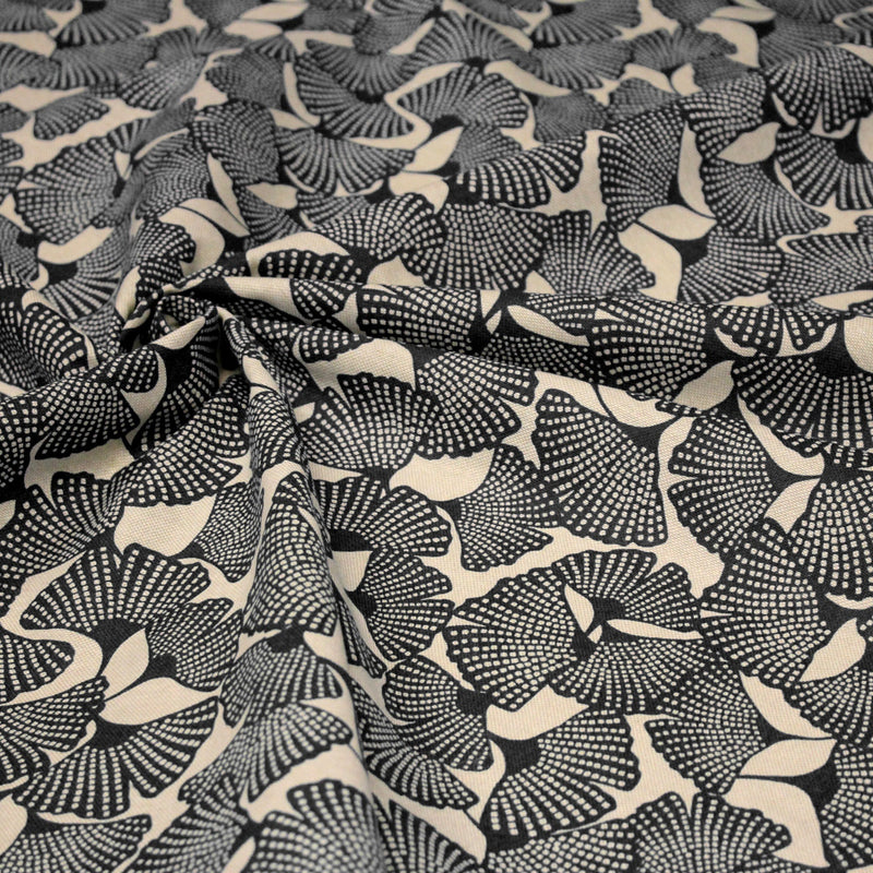 Tissu coton demi natté motif japonais GINKGO : BLEU ou NOIR - OEKO - TEX STANDARD 100 - tissuspipi.com