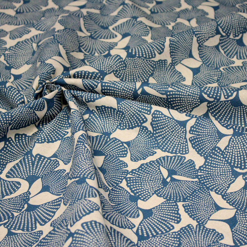 Tissu coton demi natté motif japonais GINKGO : BLEU ou NOIR - OEKO - TEX STANDARD 100 - tissuspipi.com