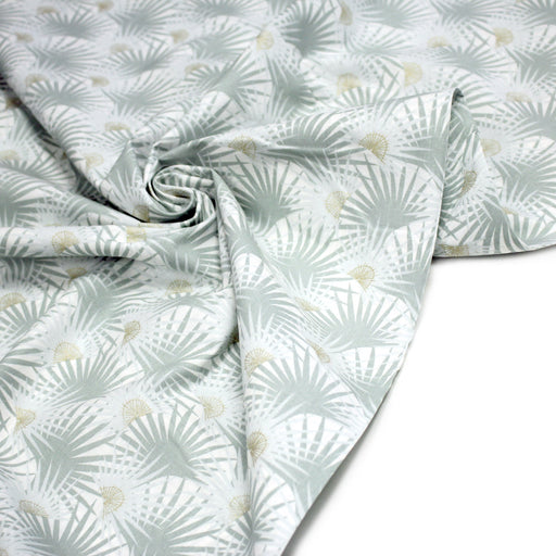 Tissu cotonnade blanc aux branches tropicales & arbres du voyageur - OEKO - TEX STANDARD 100 - tissuspipi.com