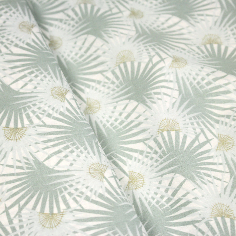Tissu cotonnade blanc aux branches tropicales & arbres du voyageur - OEKO - TEX STANDARD 100 - tissuspipi.com