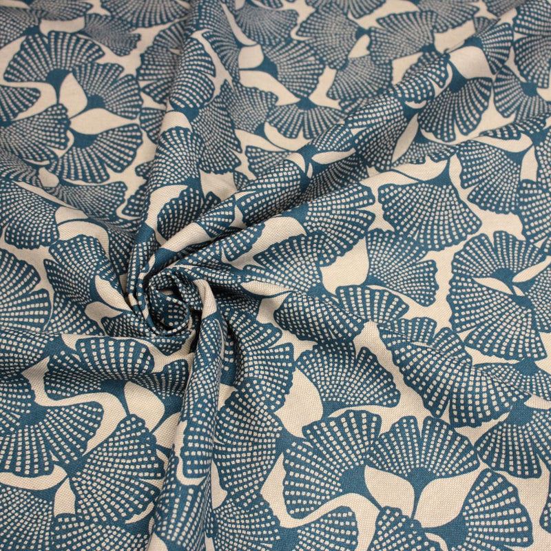 Tissu coton demi natté motif japonais GINKGO : BLEU ou NOIR - OEKO - TEX STANDARD 100 - tissuspipi.com