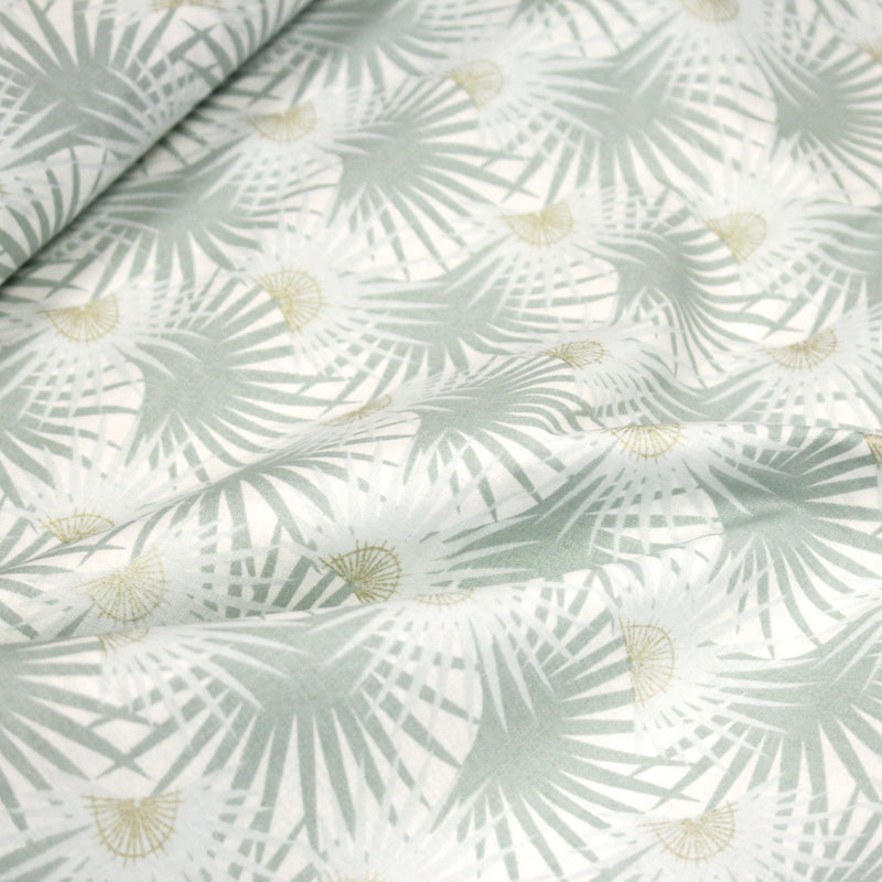 Tissu cotonnade blanc aux branches tropicales & arbres du voyageur - OEKO - TEX STANDARD 100 - tissuspipi.com