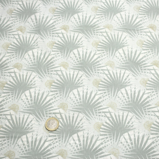 Tissu cotonnade blanc aux branches tropicales & arbres du voyageur - OEKO - TEX STANDARD 100 - tissuspipi.com