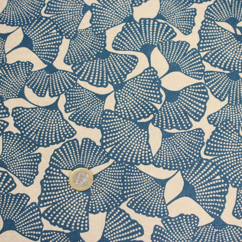 Tissu coton demi natté motif japonais GINKGO : BLEU ou NOIR - OEKO - TEX STANDARD 100 - tissuspipi.com