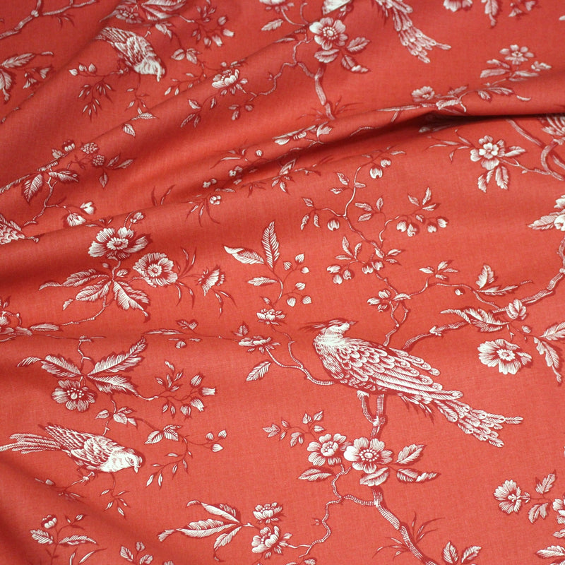 Tissu coton épais demi - natté TOILE DE JOUY AUX MESANGES, grande largeur 280cm : cinq couleurs dispos - OEKO - TEX - tissuspipi.com