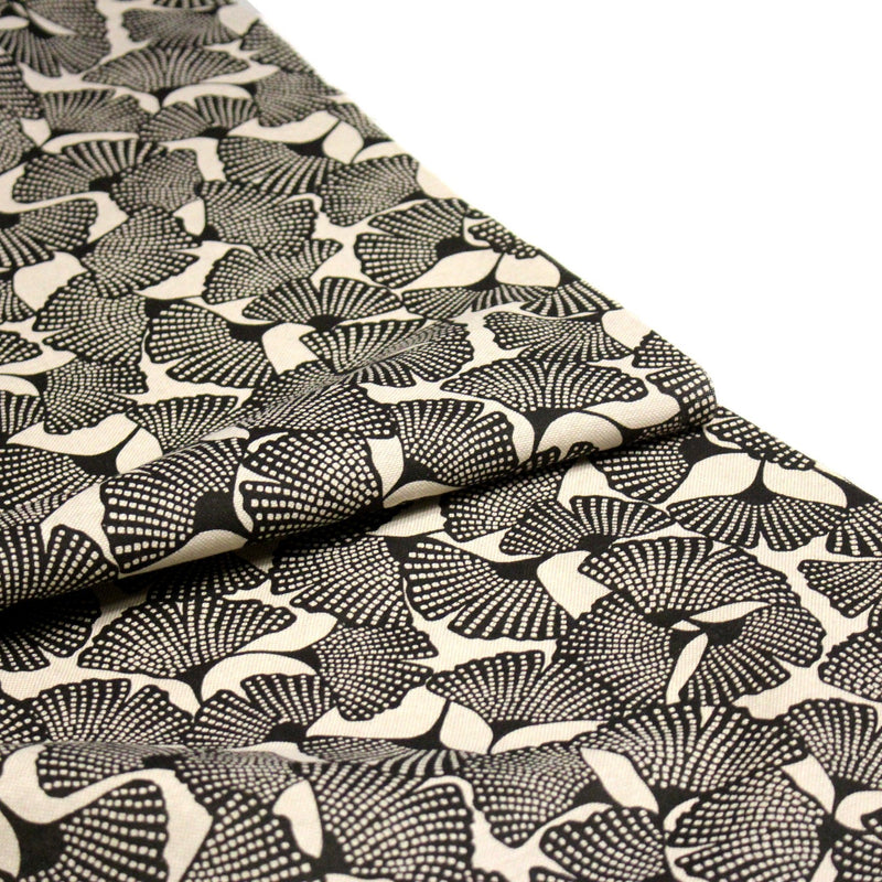 Tissu coton demi natté motif japonais GINKGO : BLEU ou NOIR - OEKO - TEX STANDARD 100 - tissuspipi.com