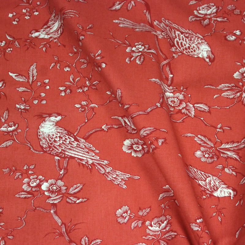 Tissu coton épais demi - natté TOILE DE JOUY AUX MESANGES, grande largeur 280cm : cinq couleurs dispos - OEKO - TEX - tissuspipi.com