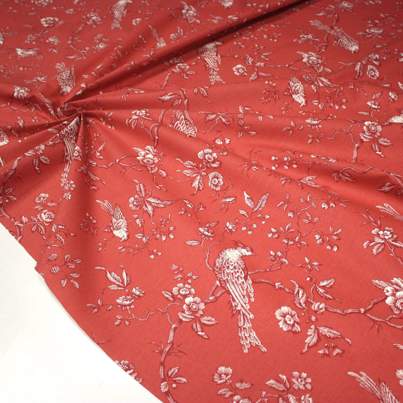 Tissu coton épais demi - natté TOILE DE JOUY AUX MESANGES, grande largeur 280cm : cinq couleurs dispos - OEKO - TEX - tissuspipi.com