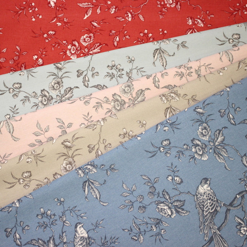 Tissu coton épais demi - natté TOILE DE JOUY AUX MESANGES, grande largeur 280cm : cinq couleurs dispos - OEKO - TEX - tissuspipi.com