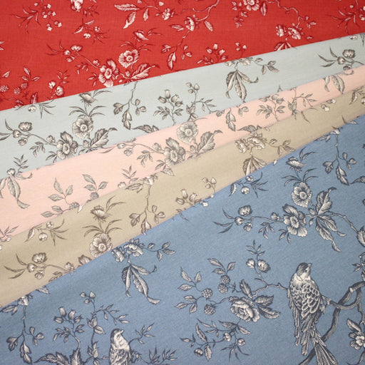 Tissu coton épais demi - natté TOILE DE JOUY AUX MESANGES, grande largeur 280cm : cinq couleurs dispos - OEKO - TEX - tissuspipi.com