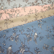 Tissu coton épais demi - natté TOILE DE JOUY AUX MESANGES, grande largeur 280cm : cinq couleurs dispos - OEKO - TEX - tissuspipi.com