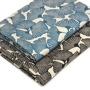 Tissu coton demi natté motif japonais GINKGO : BLEU ou NOIR - OEKO - TEX STANDARD 100 - tissuspipi.com