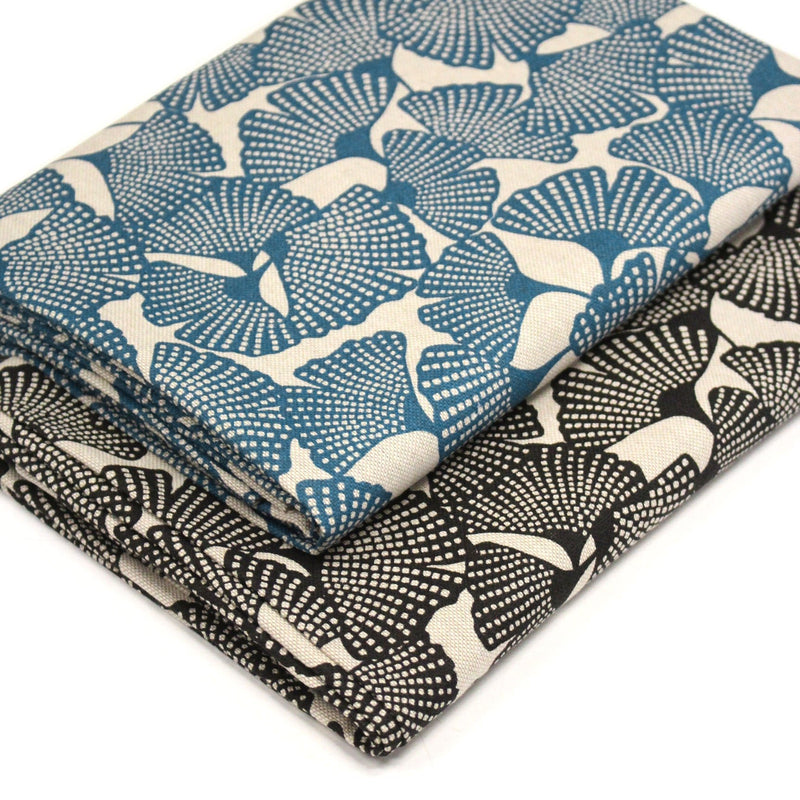 Tissu coton demi natté motif japonais GINKGO : BLEU ou NOIR - OEKO - TEX STANDARD 100 - tissuspipi.com
