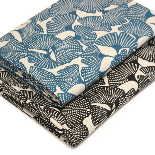 Tissu coton demi natté motif japonais GINKGO : BLEU ou NOIR - OEKO - TEX STANDARD 100 - tissuspipi.com
