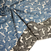 Tissu coton demi natté motif japonais GINKGO : BLEU ou NOIR - OEKO - TEX STANDARD 100 - tissuspipi.com