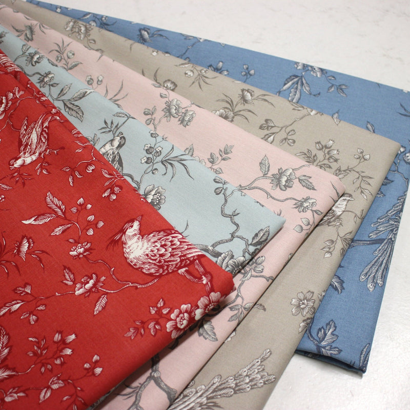 Tissu coton épais demi - natté TOILE DE JOUY AUX MESANGES, grande largeur 280cm : cinq couleurs dispos - OEKO - TEX - tissuspipi.com