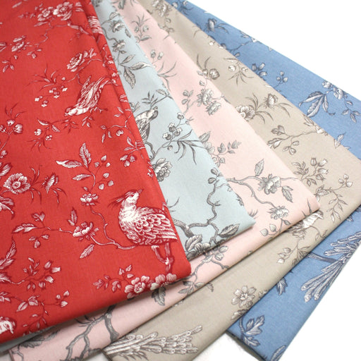 Tissu coton épais demi - natté TOILE DE JOUY AUX MESANGES, grande largeur 280cm : cinq couleurs dispos - OEKO - TEX - tissuspipi.com