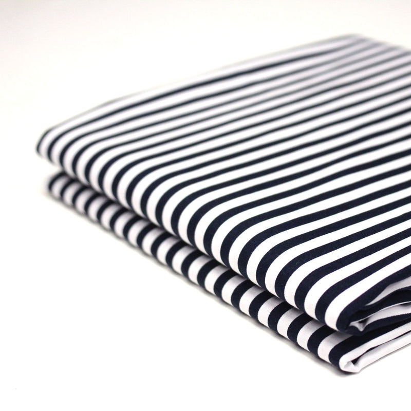 Tissu popeline de coton marinière à rayures blanches et bleu marine - OEKO - TEX STANDARD 100 - tissuspipi.com