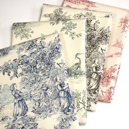Tissu coton épais demi - natté TOILE DE JOUY, grande largeur 280cm : bleu, vert, rouge, noir - OEKO - TEX - tissuspipi.com