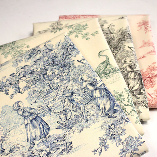 Tissu coton épais demi - natté TOILE DE JOUY, grande largeur 280cm : bleu, vert, rouge, noir - OEKO - TEX - tissuspipi.com