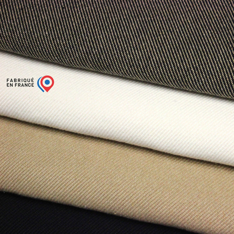 Tissu SERGÉ DENIM DE COTON ÉPAIS : trois couleurs - Matière recyclée & fabrication française - tissuspipi.com