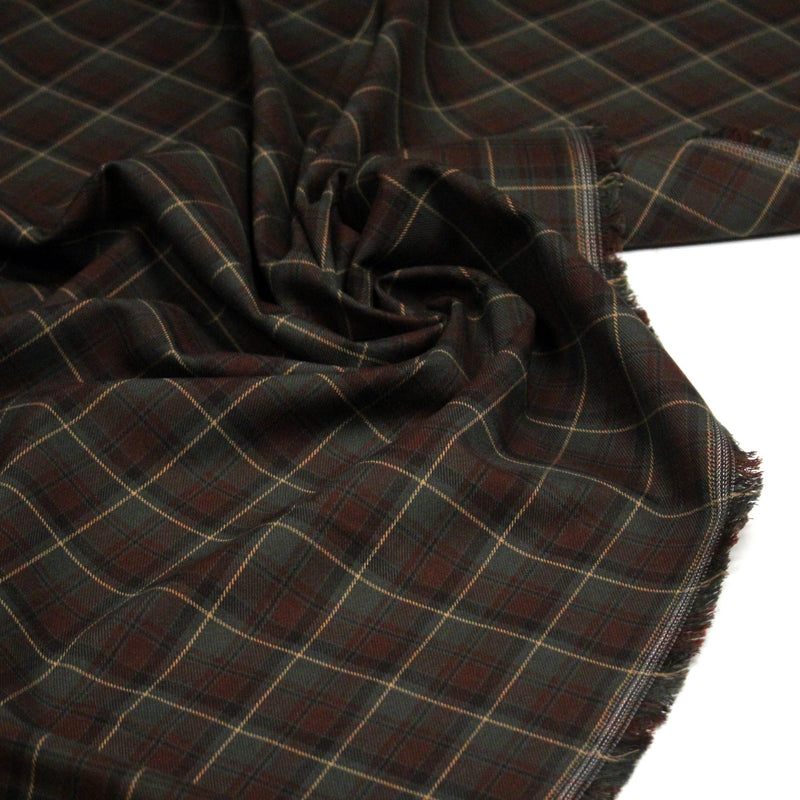 Tissu Tartan motif traditionnel vert kaki bordeaux ocre - STANDARD 100 OEKO - TEX - tissuspipi.com