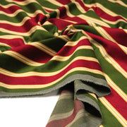 Tissu velours côtelé aux larges rayures rouges et vertes, tissage jacquard - tissuspipi.com