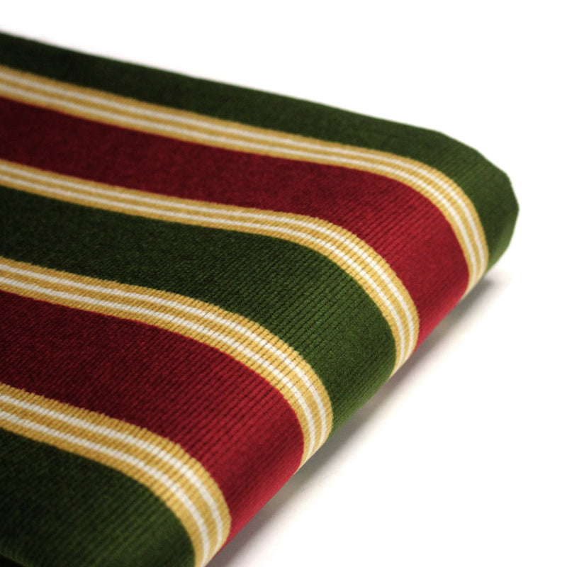 Tissu velours côtelé aux larges rayures rouges et vertes, tissage jacquard - tissuspipi.com