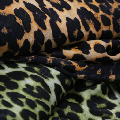 Tissu habillement satin velours, imprimé motif LEOPARD, plusieurs couleurs - tissuspipi.com